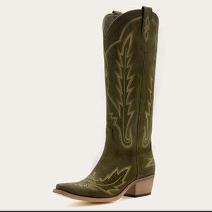 Olive Suede Embroidered Cowgirl Boots